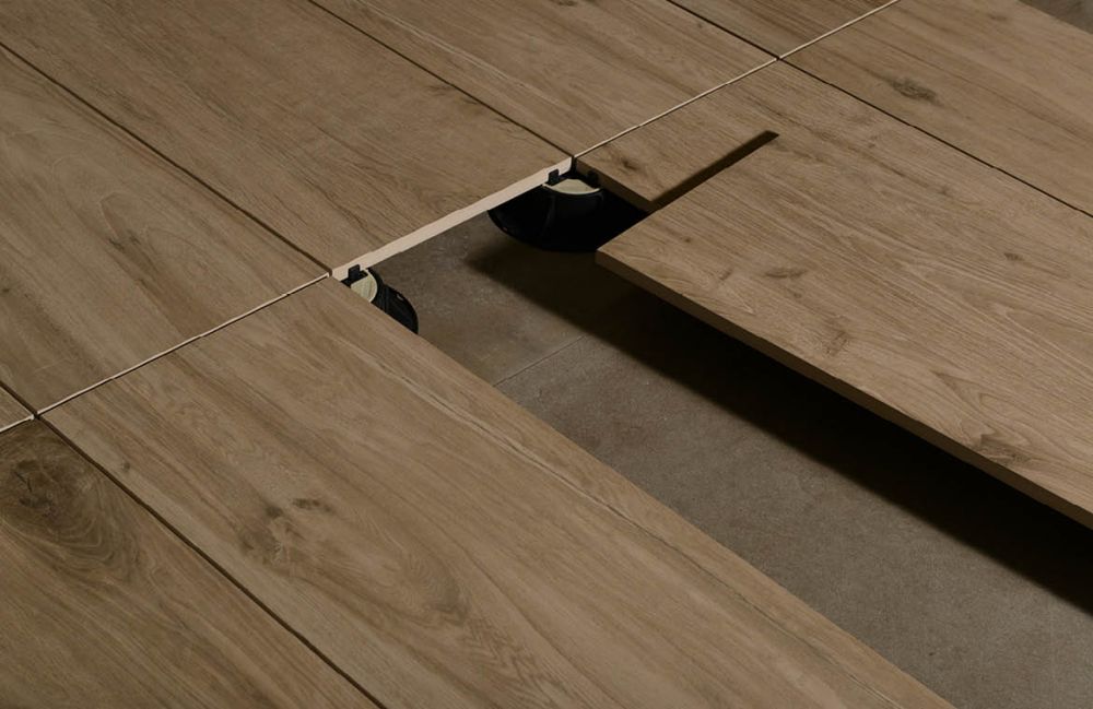 Gres cerame exterieur imitation bois sur plot